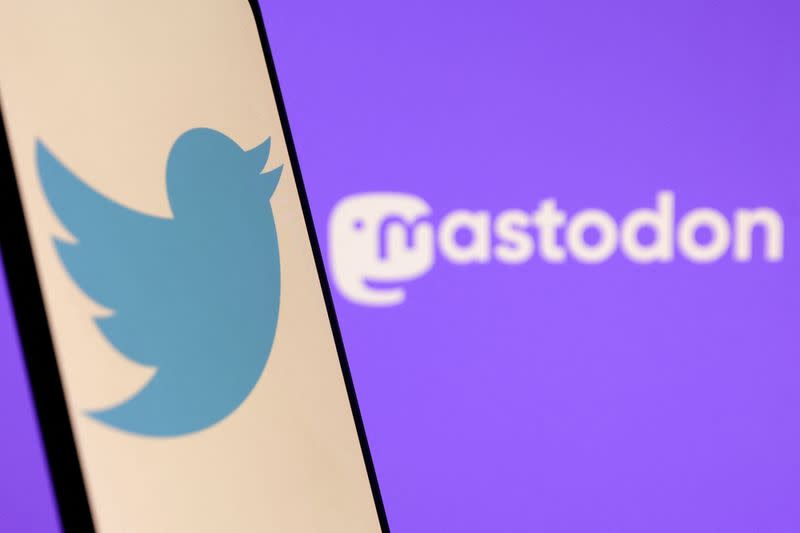 Illustration shows Twitter and Mastodon logos