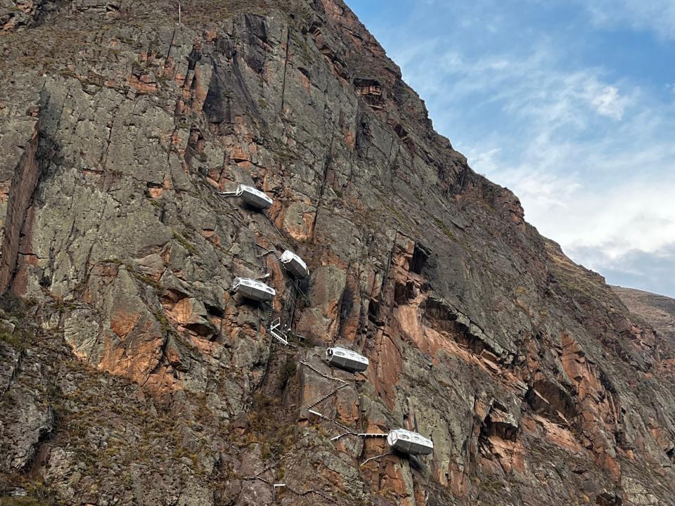 A cliff set up to climb via ferrata.