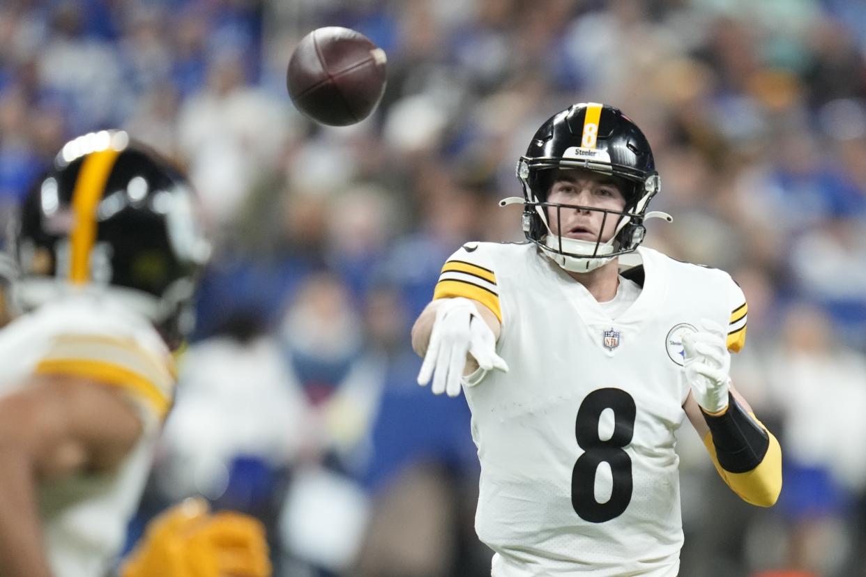 Pittsburgh Steelers quarterback Kenny Pickett (8) had a strong outing in a win over the Colts. (AP Photo/Michael Conroy)