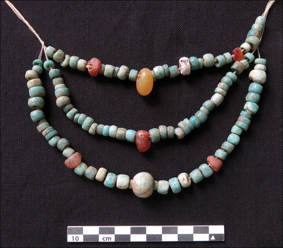 A necklace recreation using the beads found in one of the burials.