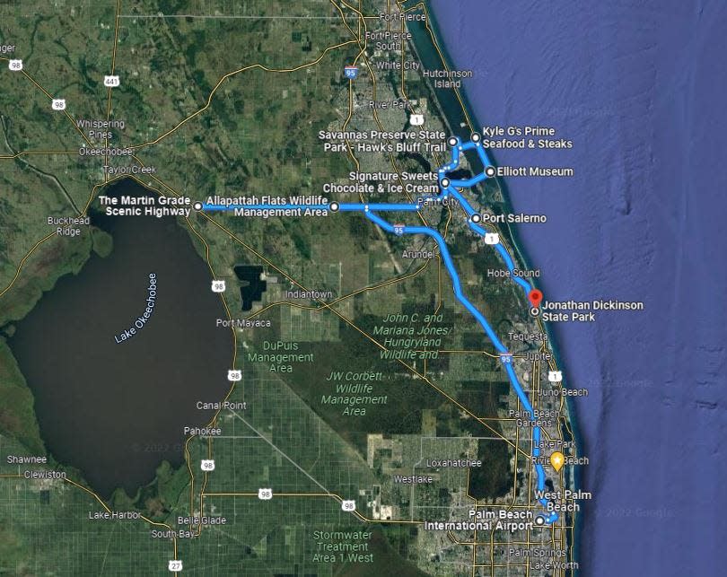 A three-hour route for a day-long outting to Martin County