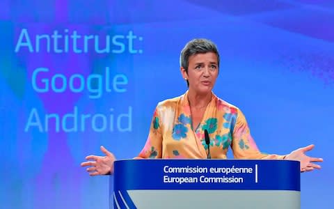 European Union Competition Commissioner Margrethe Vestager gives a joint press at the EU headquarters in Brussels - Credit: AFP