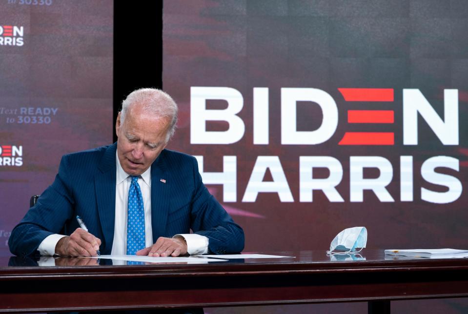 Joe Biden in Wilmington, Del.,on Aug. 14, 2020.