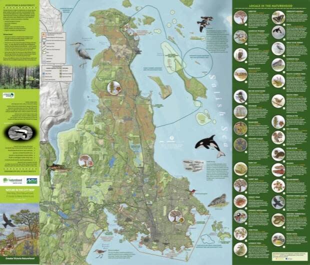 The Nature in the City: Guide to Many Adventures map highlights great places to spend time in nature in and around Victoria, B.C.