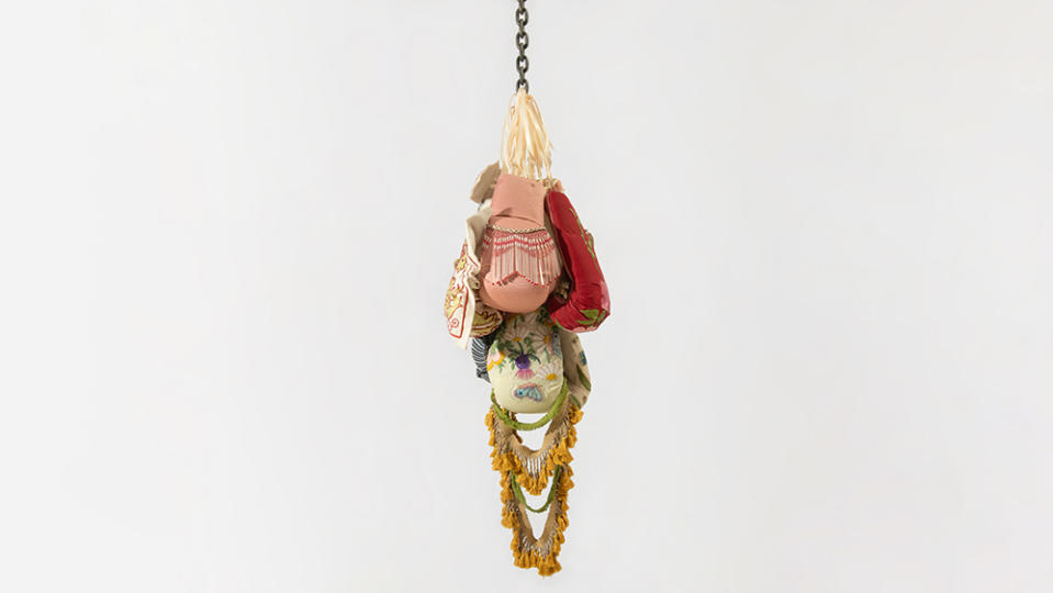 Zoë Buckman, like home like something, 2022, vintage textiles and beading, leather, chain - Credit: Courtesy of the Artist/Pippy Houldsworth Gallery/Photo by Adam Reich