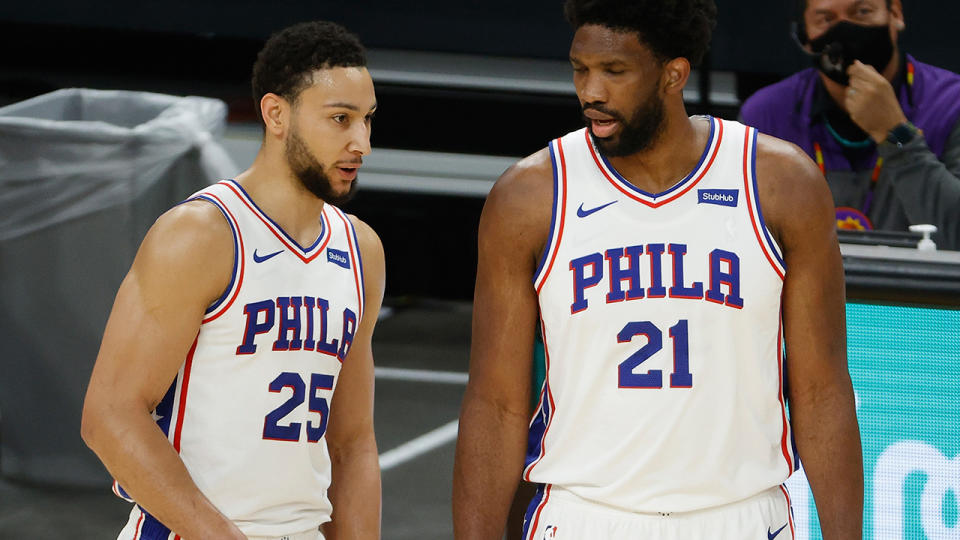 Ben Simmons demanded a trade from the 76ers after pointed comments from teammate Joel Embiid in the wake of last season's playoffs. (Photo by Christian Petersen/Getty Images)