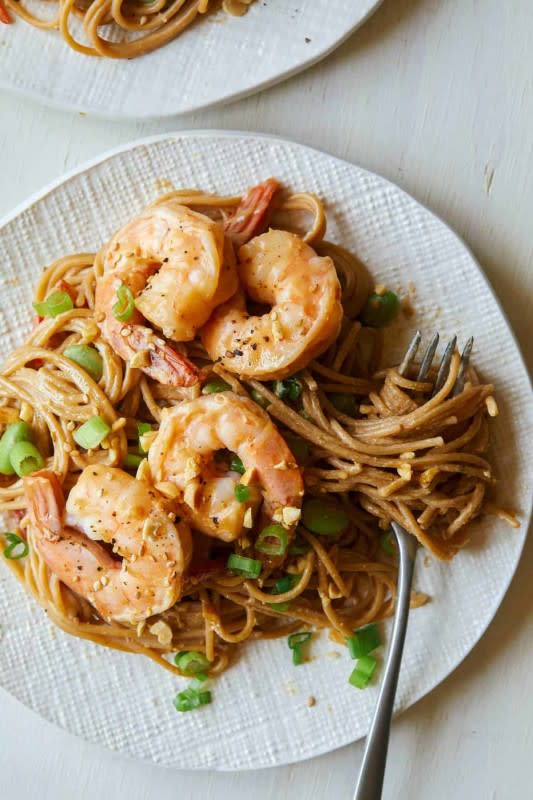 <p>This cold soba noodles with shrimp and edamame in creamy peanut sauce is creamy, delicious and filling.</p><p><strong>Get the recipe: <a href="https://www.spoonforkbacon.com/cold-soba-noodles-with-shrimp-and-edamame-in-creamy-peanut-sauce" rel="nofollow noopener" target="_blank" data-ylk="slk:Cold Soba Noodles with Shrimp and Edamame;elm:context_link;itc:0;sec:content-canvas" class="link "><em>Cold Soba Noodles with Shrimp and Edamame</em></a></strong></p>