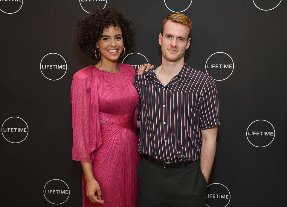 BEVERLY HILLS, CA - MAY 03:  Actress Parisa Fitz-Henley (L) and actor Murray Fraser arrive at Lifetime's afternoon tea in celebration of the premiere of the upcoming movie, 