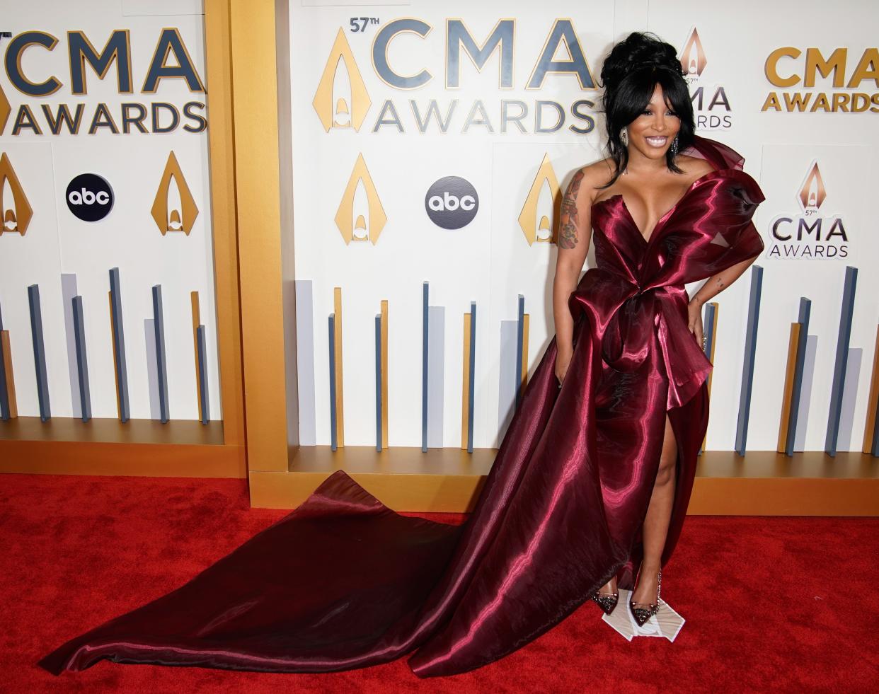 K. Michelle walks the red carpet during the 57th Annual Country Music Association Awards in Nashville, Tenn., Wednesday, Nov. 8, 2023.