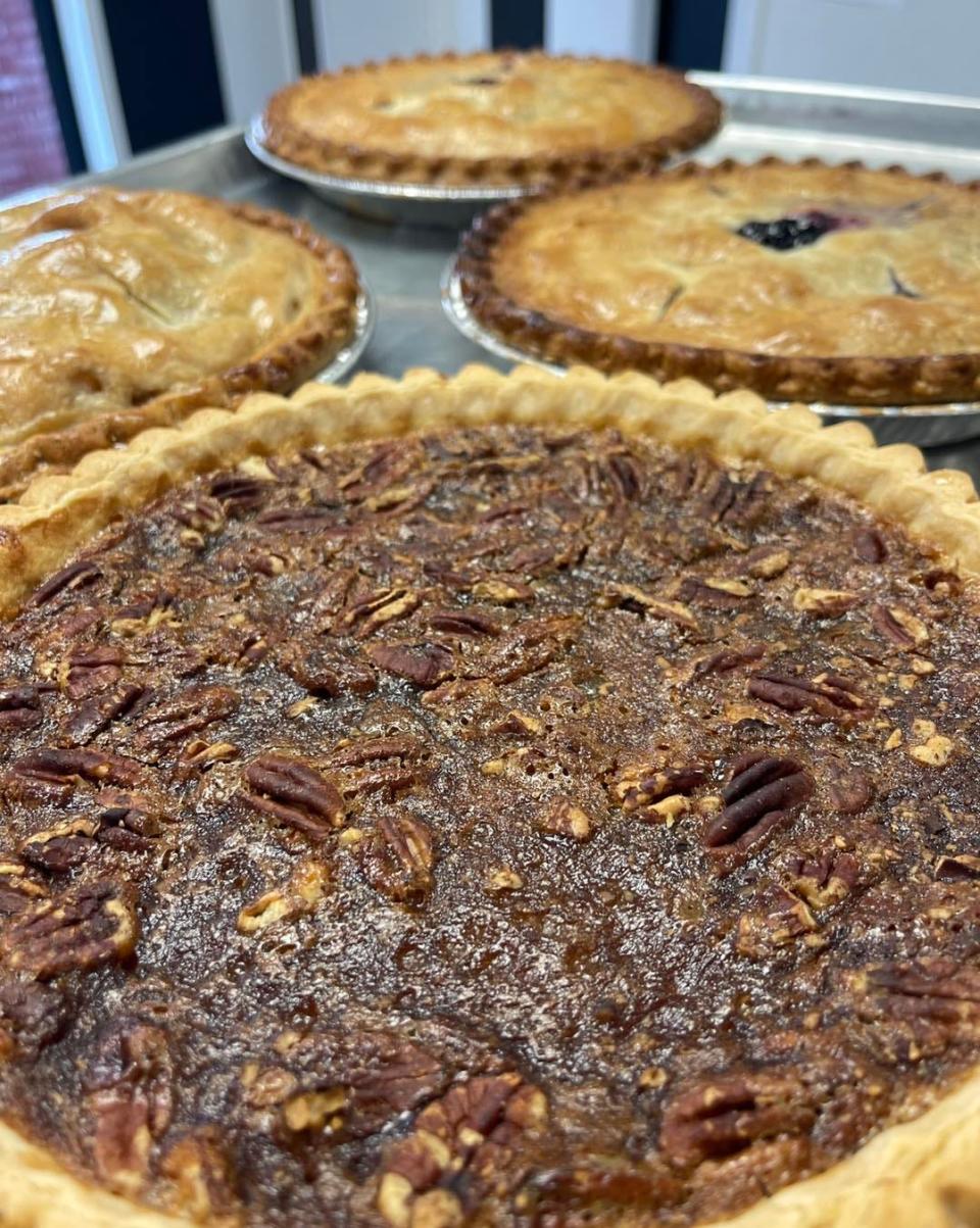 Apple crumb, pecan and pumpkin pies will be sold for Thanksgiving at Dixie Lee Bakery in Keansburg.