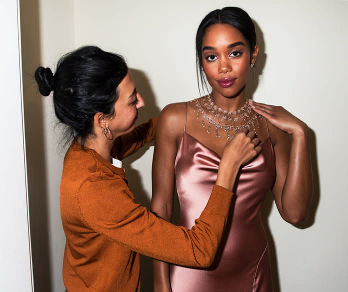 Go behind the scenes with Laura Harrier and find out how she prepared for her big night at the 2019 Oscars.