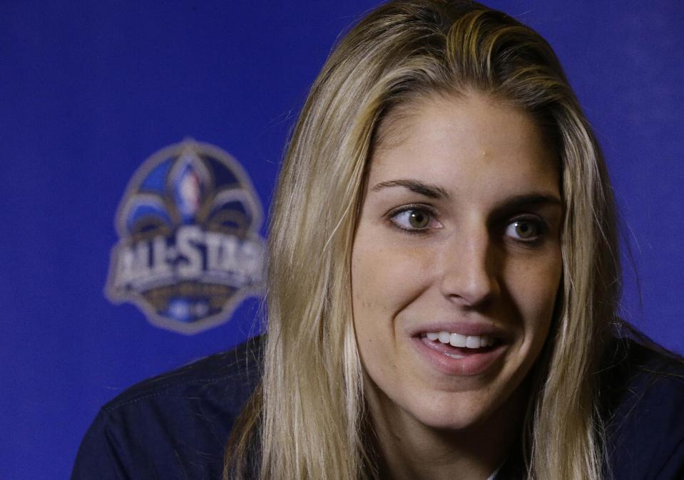 WNBA Chicago Sky basketball player Elena Delle Donne speaks during the NBA All Star basketball news conference, Friday, Feb. 14, 2014, in New Orleans. The 63rd annual NBA All Star game will be played Sunday in New Orleans. (AP Photo/Gerald Herbert)