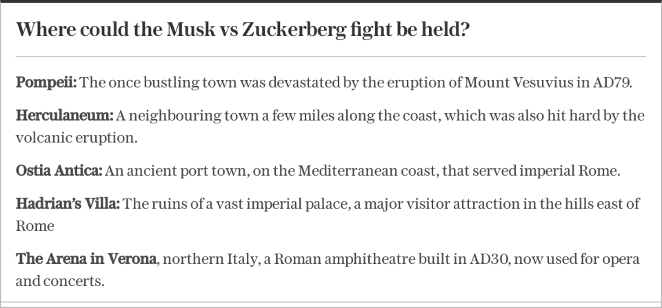 Where could the Musk vs Zuckerberg fight be held?