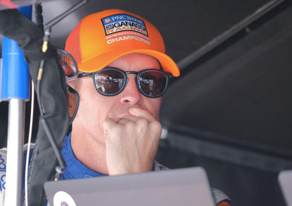 Scott Dixon, of New Zealand, waits for the start of the final practice session for the Indianapolis 500 IndyCar auto race at Indianapolis Motor Speedway, Friday, May 24, 2019, in Indianapolis. (AP Photo/AJ Mast)