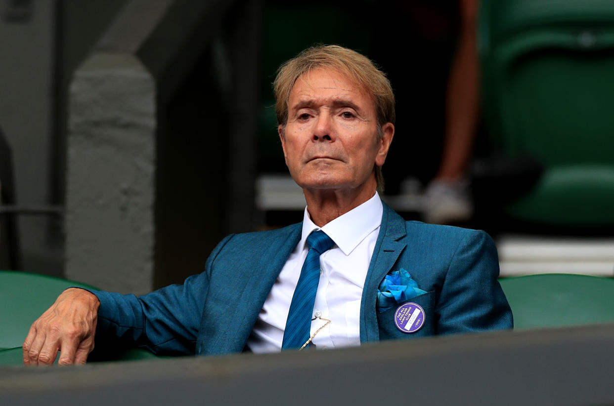 Sir Cliff Richard on day eight of the Wimbledon Championships at the All England Lawn Tennis and Croquet Club, Wimbledon. (Photo by Mike Egerton/PA Images via Getty Images)