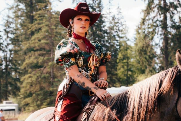 Sierra Ferrell arrives on horseback to her set at Under the Big Sky Festival 2024. - Credit: Felicia Garcia*