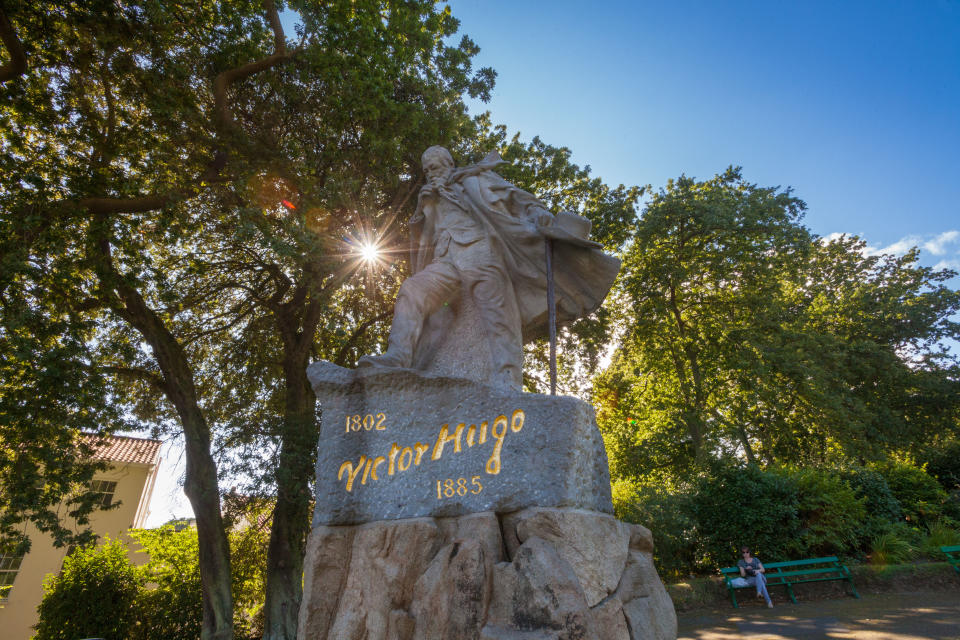 A statue of Victor Hugo at the award-winning, restored Victorian Candie Gardens in Guernsey.