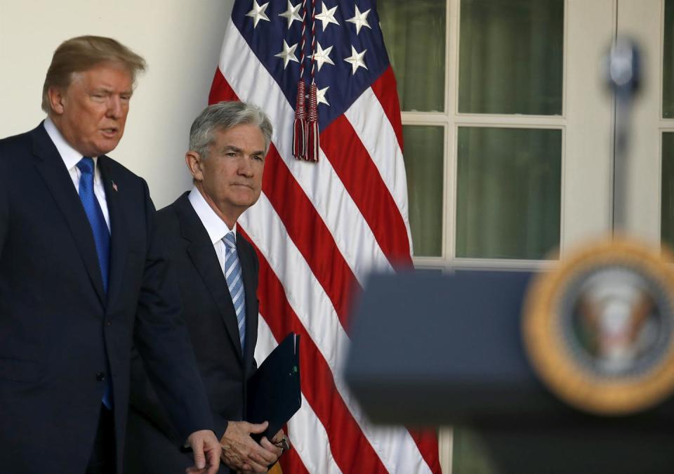 Donald Trump appointed Jerome Powell as chair of the Federal Reserve. If returned to the White House, he may seek to replace him. <a href="https://newsroom.ap.org/detail/TrumpFederalReserveChair/a8e98d4e723942e896af03d2a3576cd8/photo?Query=jay%20powell%20trump&mediaType=photo&sortBy=&dateRange=Anytime&totalCount=50&digitizationType=Digitized&currentItemNo=35&vs=true&vs=true" rel="nofollow noopener" target="_blank" data-ylk="slk:AP Photo/Alex Brandon;elm:context_link;itc:0;sec:content-canvas" class="link ">AP Photo/Alex Brandon</a>