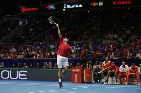 Tennis - International Premier Tennis League - Singapore Indoor Stadium, Singapore - 20/12/15 International Premier Tennis League Final Men's Singles - Singapore Slammers' Stan Wawrinka in action Action Images via Reuters / Jeremy Lee Livepic