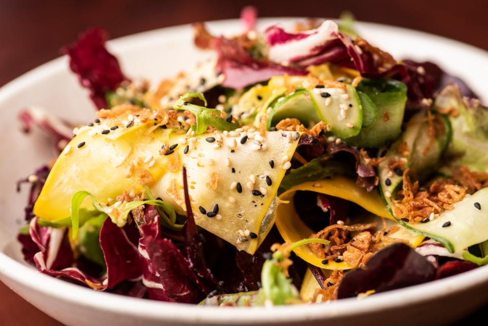 Inconsistent: The mizuna and bitter leaf salad initially impresses, but is a different pile-up on a second order (Daniel Hambury/@stellapicsltd)