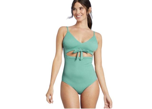 Figleaves Plus toulouse plunge tummy control swimsuit in blue