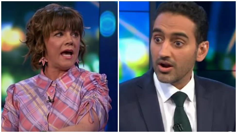 Waleed Aly and Em Rusciano had an hilariously awkward on Thursday's night episode of The Project. Photo: Channel 10/The Project