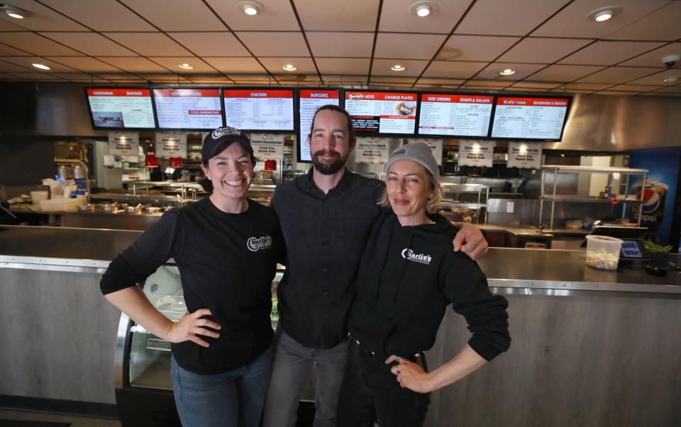 Siblings Erin, right, and Craig Riedel and Katie Perkins, left,  are the third generation to run Charlie Riedel's on Empire Boulevard.