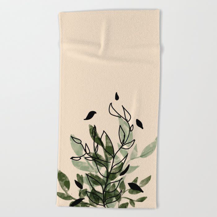 7) Aleeya Marie Green and Black Leaves Beach Towel