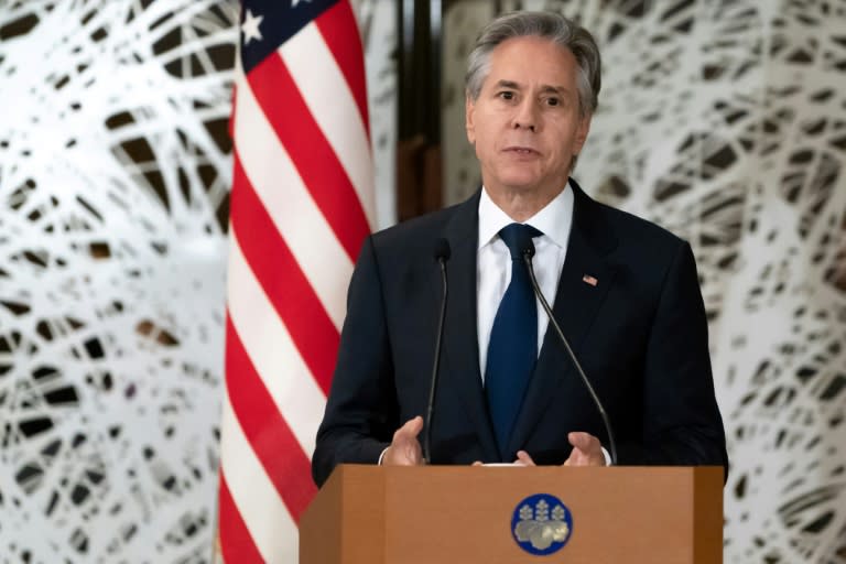 El secretario de Estado de Estados Unidos, Antony Blinken, habla durante una rueda de prensa conjunta con el Ministro de Asuntos Exteriores de India, Subrahmanyam Jaishankar, la Ministra de Asuntos Exteriores de Australia, Penny Wong, y la Ministra de Asuntos Exteriores de Japón, Yoko Kamikawa, en la Casa de Huéspedes Iikura en Tokio, el 29 de julio de 2024. (Tomohiro Ohsumi)