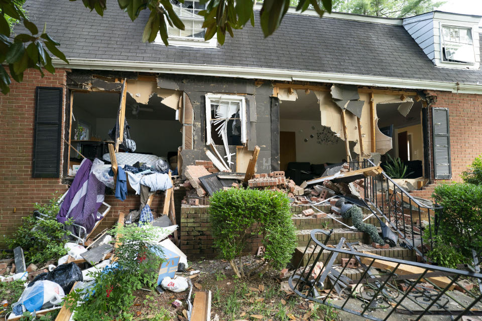 The house where eight law enforcement officers were shot while serving a warrant for possession of a firearm by a felon is seen a day later on April 30, 2024, in Charlotte, North Carolina. / Credit: Sean Rayford/Getty Images