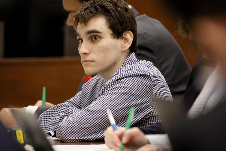 Nikolas Cruz sits at the defense table during the third day of preliminary jury screening in the penalty phase of his trial, recently at the Broward County Courthouse in Fort Lauderdale. Cruz previously plead guilty to the 2018 murders of 17 people at Marjory Stoneman Douglas High School in Parkland, Fla.