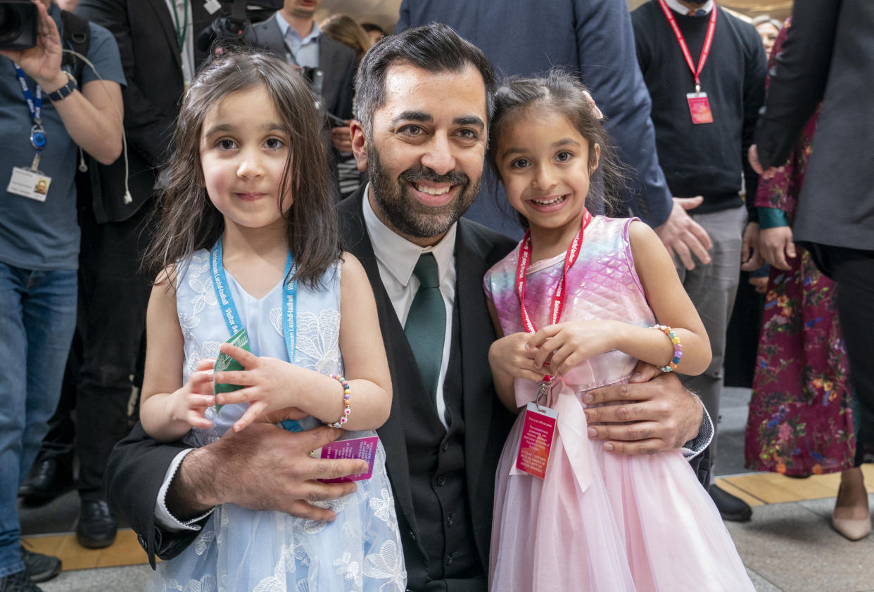 First Minister Humza Yousaf with his three-year-old daughter Amal, left, and niece Hanna, four (Jane Barlow/PA)