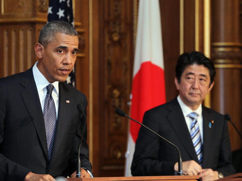 Obama während einer Pressekonferenz mit Regierungschef Shinzo Abe. Foto: Junko Kimura-Matsumoto