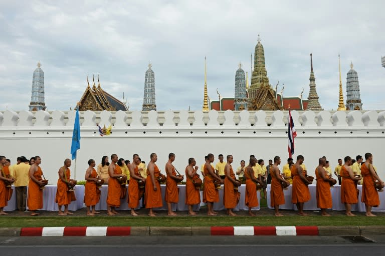 Hundreds of orange-robed monks led ceremonies on June 9 marking 70 years since Thailand's King Bhumibol Adulyadej ascended to the throne following the mysterious death of his brother, as anxiety grows over the health of the ailing octogenarian