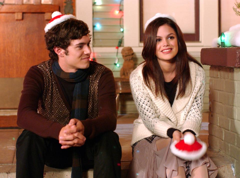 Rachel Bilson with her former co-star and boyfriend, Adam Brody, in a scene from classic 'The O.C." episode "The Chrismukkah that Almost Wasn't."