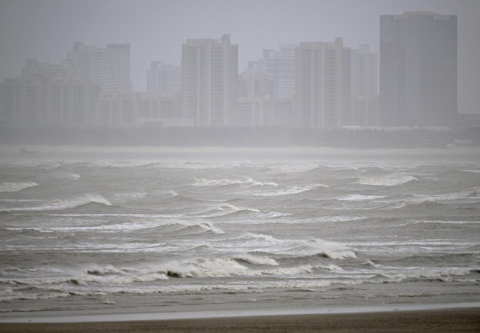 In this photo released by Xinhua News Agency, waves are seen off the coast of Fuzhou, southeast China's Fujian Province on Thursday, July 27, 2023. Typhoon Doksuri is expected to make landfall in China after bringing deadly landslides to the Philippines. (Wei Peiquan/Xinhua via AP)