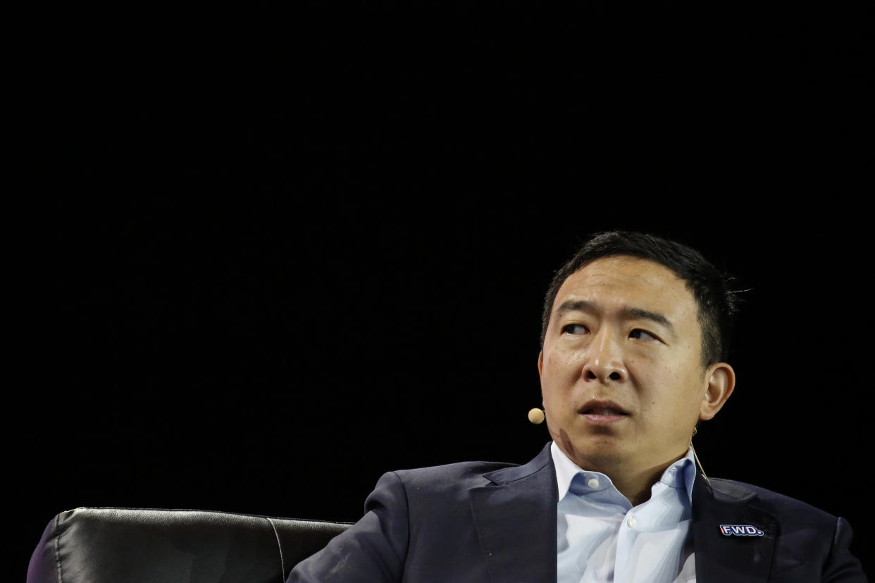 Andrew Yang speaks during the Bitcoin 2022 Conference at Miami Beach Convention Center on April 7, 2022 in Miami. (Photo by Marco Bello/Getty Images)