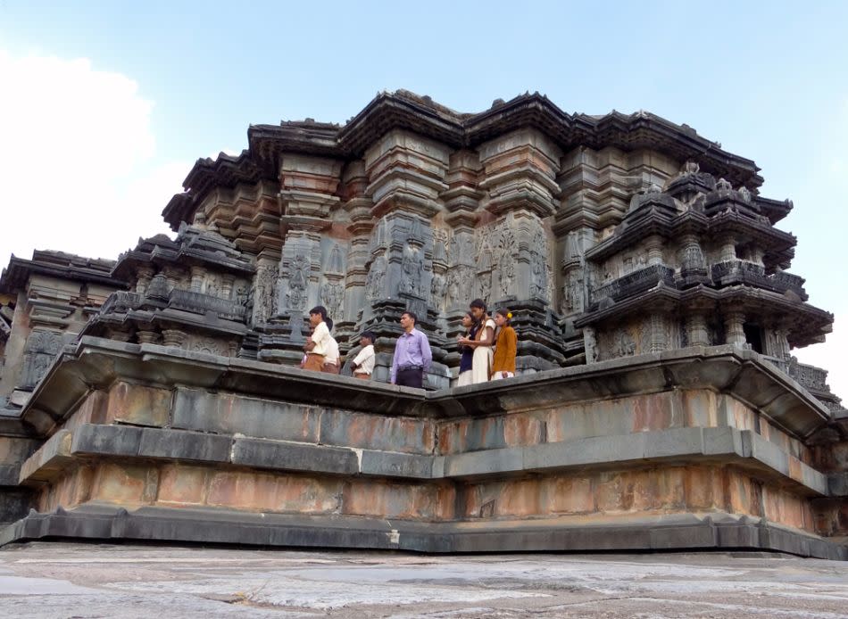 Tourists at the Chennakeshava temple precincts.