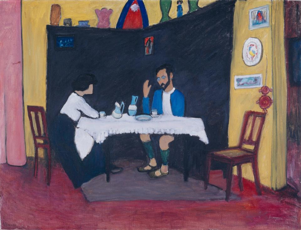 Gabriele Münter's painting of Kandinsky and Erma Bossi at the Table (1912)