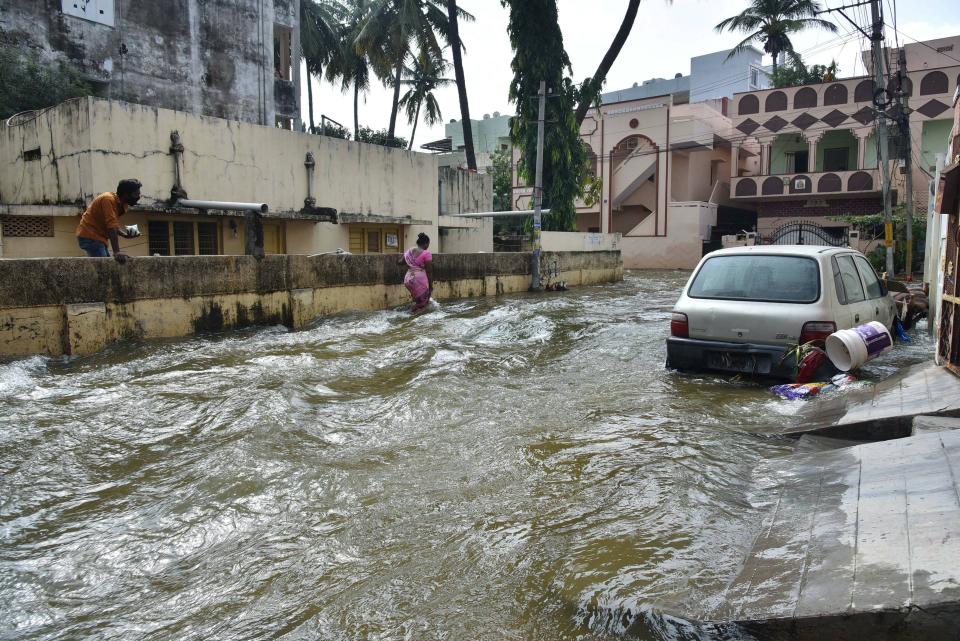 Waterlogged streets in at Saroornagar in Hyderabad