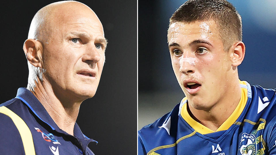 From left to right, Parramatta coach Brad Arthur and his teenage son Jake.