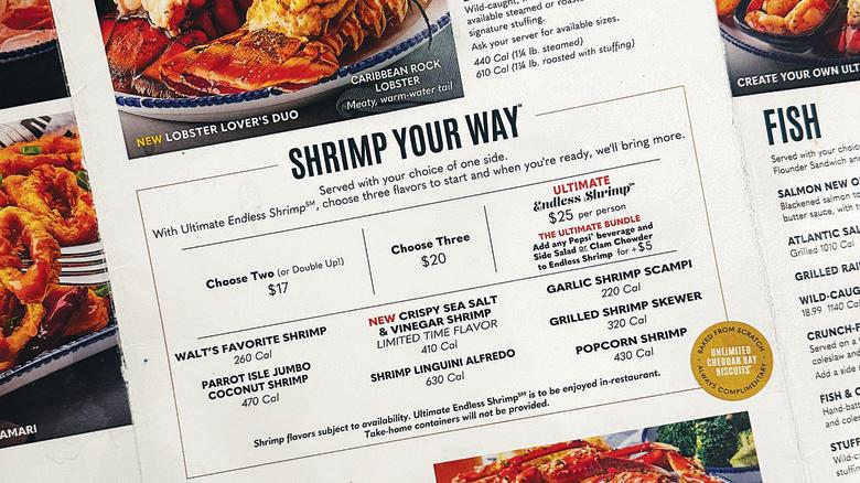 Ultimate Endless Shrimp menu