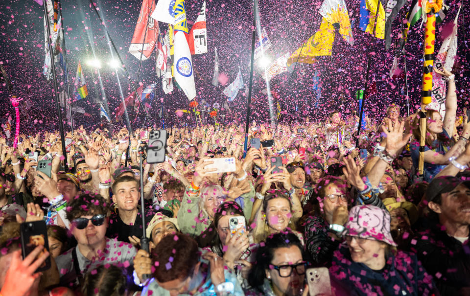 The crowd at Coldplay during Glastonbury Festival 2024 on June 29 in England. 