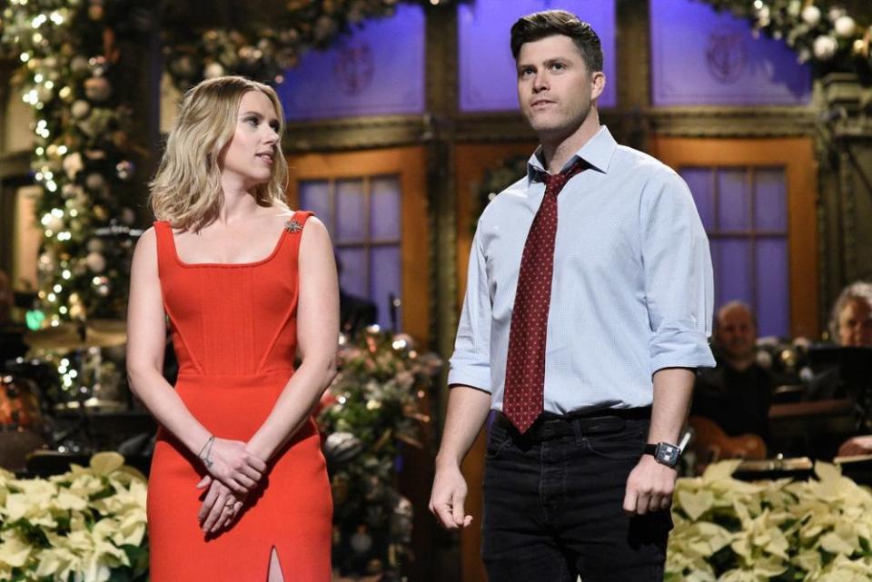 Scarlett Johansson and Colin Jost | Will Heath/NBC/NBCU Photo Bank via Getty Images