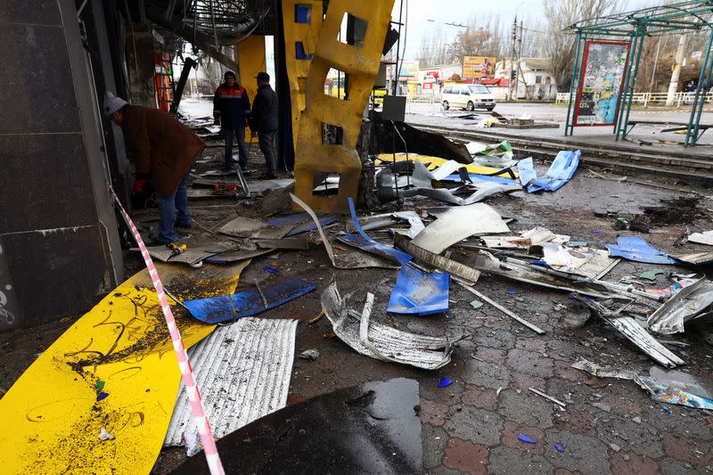 General view of a bus station damaged after a shelling, in Kherson
