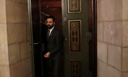 Roger Torrent, Speaker of Catalan regional Parliament, arrives to deliver a statement in Barcelona, Spain, March 21, 2018. REUTERS/Albert Gea