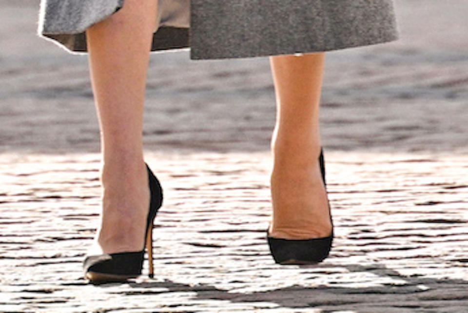 A closer look at Kate Middleton’s black pointy pumps. - Credit: SplashNews.com