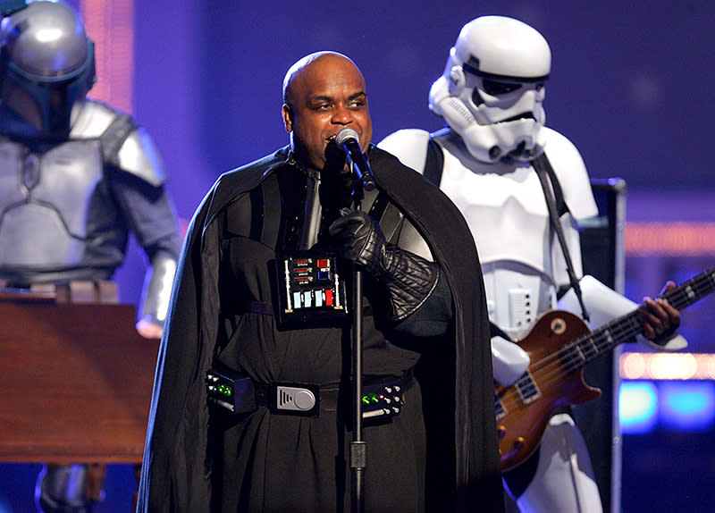 <p>CeeLo is known for wearing extravagant costumes during his performances. That time the Gnarls Barkley frontman sang “Crazy,” while dressed as Darth Vader at the 2006 MTV Movie Awards is no exception. (Photo: John Shearer/WireImage) </p>