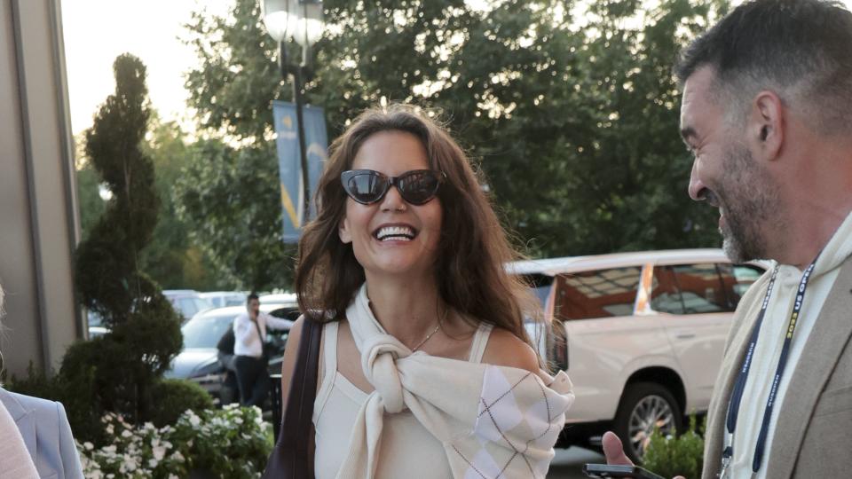 new york, new york september 1 katie holmes attends day five of the 2023 us open at arthur ashe stadium at the usta billie jean king national tennis center on september 1, 2023 in the flushing neighborhood of the queens borough of new york city photo by jean catuffegc images