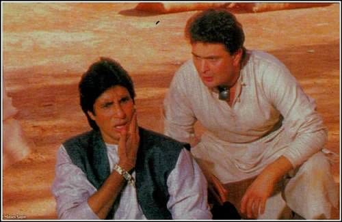 <div class="paragraphs"><p>Amitabh Bachchan and Rishi Kapoor on the sets of Ajooba.</p></div>